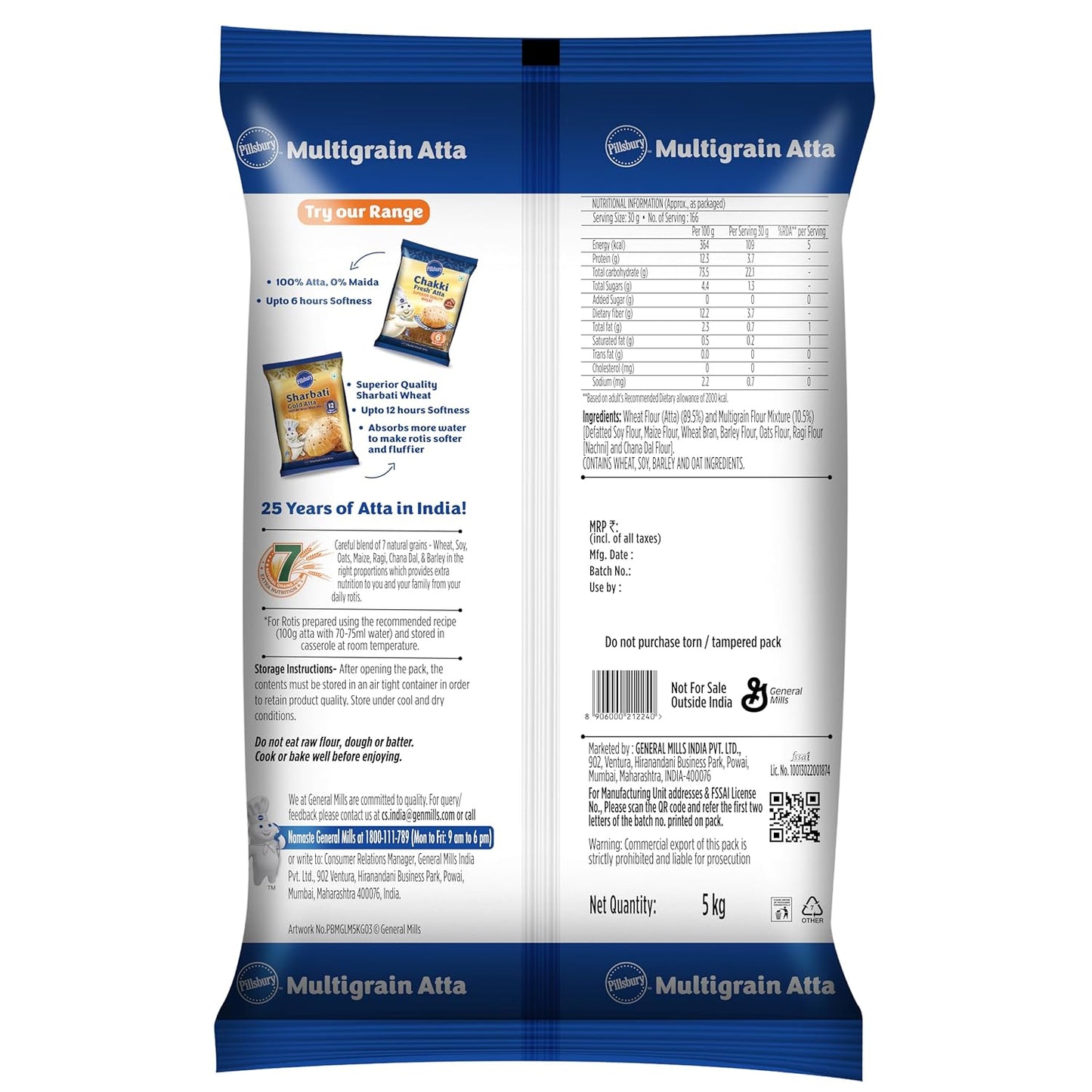 🌾 Pillsbury Multigrain Atta (5kg) – A Nutritious Blend for Healthier Living! 🌾